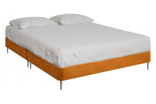 Oak Fabric Upholstered Low Divan Base With Chrome Metal Legs