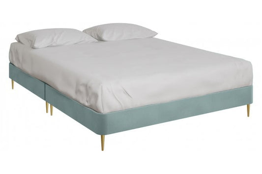 Oak Fabric Upholstered Low Divan Base With Gold Skittle Legs